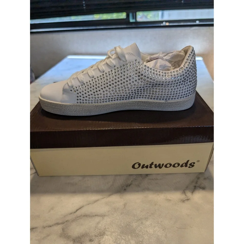 Outwoods Goddess-2 Sneakers Wo 9 White Silver New Rhinestone Glitter Star Shoes